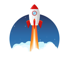 Wall Mural - Rocket launch vector ship begin challenge startup. Start project rocket launch flat concept