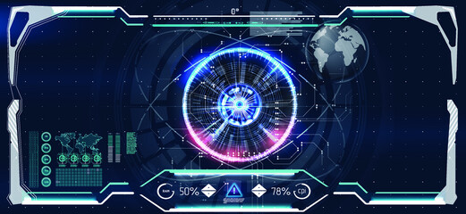 Poster - Futuristic Vector HUD Interface Screen Design. Digital callouts titles. HUD UI GUI futuristic user interface screen elements set. High tech screen for video game. Sci-fi concept design.	

