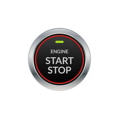 Car engine start stop button ignition. Push circle button engine stop start quality