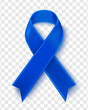 Vector illustration of the rectal cancer awareness tape, isolated on a transparent background. Realistic vector blue silk ribbon with loop.