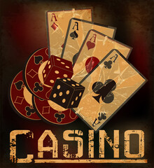 Wall Mural - Casino background with chip and poker cards, vector illustration