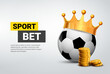 Sport bet soccer ball crown game illustration. Vector soccer sport bet football winner background