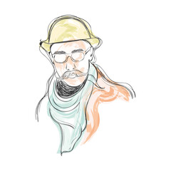 Wall Mural - Isolated watercolor sketch of hipster with trendy hat Vector