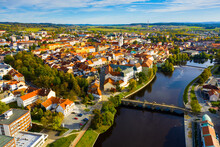 Panoramic View From The Drone On The City Pisek. Czech Republic