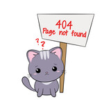 Fototapeta  - Błąd 404 - strona nie znaleziona. Smutny, zmartwiony kot i baner z napisem. Ilustracja z informacją 