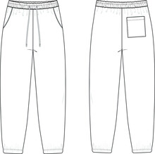 Cuff Sweatpants Flat Technical Drawing Illustration Five Pocket Classic Blank Streetwear Mock-up Template For Design Tech Packs CAD Joggers