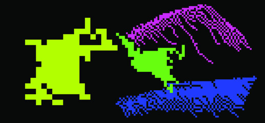Aufkleber - Pixel art illustration of a glitchy computer screen.