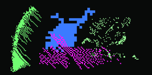 Aufkleber - Glitched and distorted background with pixel mosaic.