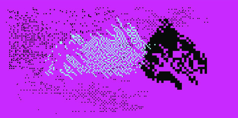 Aufkleber - Glitched and distorted background with pixel mosaic.