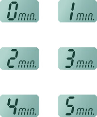 Simple 1,2,3,4,5 minute digital timer clock icon 