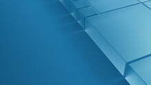 Frosted Glass Shapes On A Blue Surface. Innovative Tech Concept With Copy Space. 3D Render.