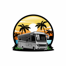 Camper Van - Caravan - Motor Home Illustration Logo Vector	

