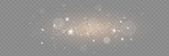 the dust sparks and golden stars shine with special light. vector sparkles on a transparent backgrou