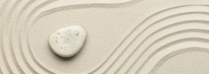 Wall Mural - Stone on sand with lines, top view. Zen concept