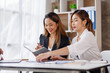 © David - Cropped shot of Asian Business woman diverse coworkers working together in the boardroom, brainstorming, discussing, and analyzing business report strategy collaboration.