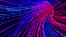 Abstract Neon Lights Tunnel With Purple, Blue And Pink Curves. 3D Render.