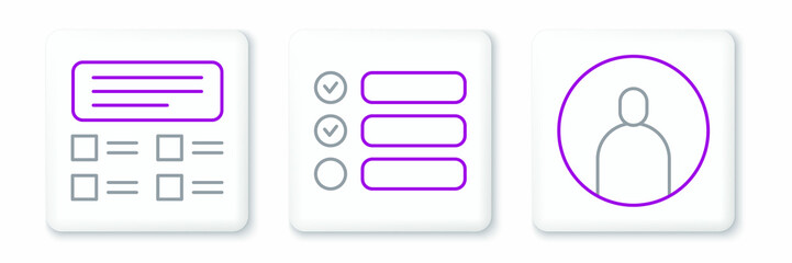 Canvas Print - Set line Create account screen, Online quiz, test, survey and Task list icon. Vector