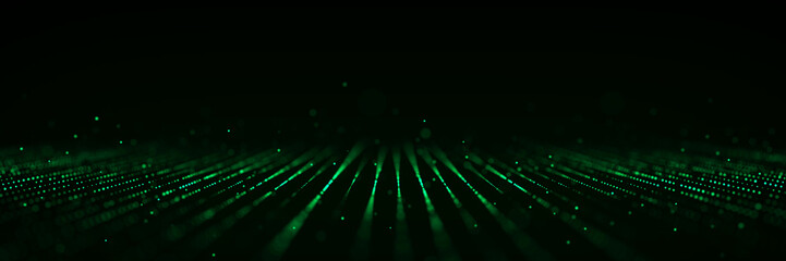 Poster - dynamic flow of digital particles. perspective grid with dots. network connection structure. big dat