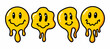 © Ann Wentworth - Melting smile vintage illustration. Retro psychedelic melt smile face logo. Dripping smile. Good mood. Positive emoji sticker. Vector groovy emoji face. Face symbol.