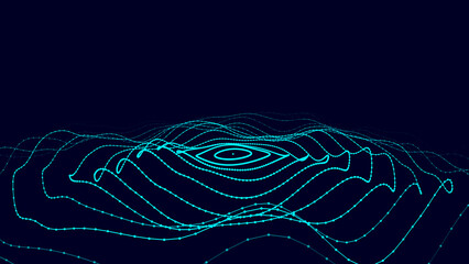 Futuristic moving circle wave. Digital background with moving glowing particles. Big data visualization. Vector illustration.
