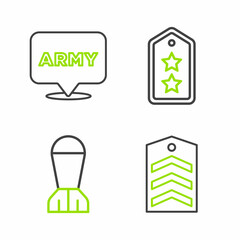 Wall Mural - Set line Chevron, Aviation bomb, Military rank and army icon. Vector