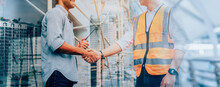 Engineer Construction Workers Shaking Hands With Deals On Construction Site, Success Collaboration Concept, Banner Cover Design.