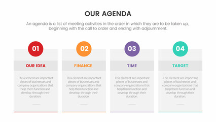 Poster - agenda infographic concept for slide presentation with 4 point list and box with horizontal directio