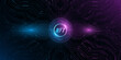 NFT nonfungible tokens background. Glowing blue and purple HUD elements with computer circuit board. Modern DeFi concept. Futuristic hi-tech concept. Abstract technology