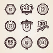 Anniversary badges. Celebration dates numbers emblems in vintage style recent vector anniversary templates
