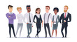 © ONYXprj - Business multinational team. Working managers in casual clothes ethnic characters in office exact vector cartoon illustrations