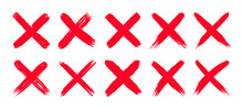 Dirty Grunge Hand Drawn With Brush Strokes Cross X Vector Illustration Icon Set. Cross Mark Wrong Symbol Graphic Design Collection. Check Mark Symbol NO Button For Vote In Check Box, Web, Etc.
