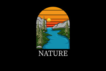 Fototapete - Nature retro vintage landscape design