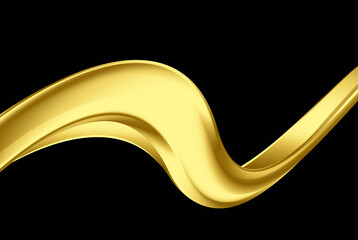 Wall Mural - Golden wave flow on black background. Abstract shiny color golden wave luxury background. Luxury wallpaper with gold flow.