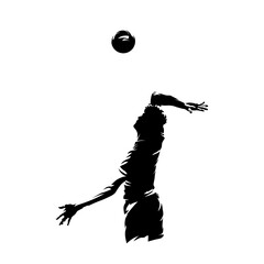 Volleyball player, abstract isolated vector silhouette. Volleyball logo, ink drawing. Beach volleyball