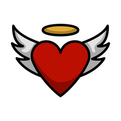 Canvas Print - Valentine Heart With Wings And Halo Icon