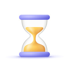 Hourglass with sand countdown. Business, time and deadline concept. 3d vector icon. Cartoon minimal style.
