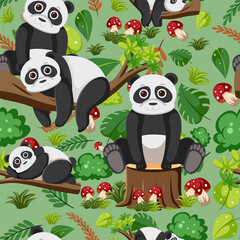 Poster - Cute pandas seamless pattern