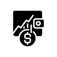 Poster - Investment black glyph icon. Earning money from stocks. Financial market. Economic growth. Online trading platform. Silhouette symbol on white space. Solid pictogram. Vector isolated illustration