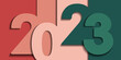 abstract banner with numbers 2023 in the style of cut paper