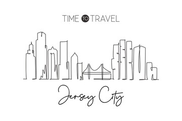 Poster - one single line drawing of jersey city skyline, new jersey. historical town landscape in the world. 