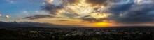 Amazing View Of The City Of Almaty With Mountain View At Sunset From The Observation Deck On Mount Kok Tabe
