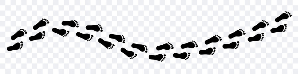 Wall Mural - Human footprints. Black vector footprints isolated on transparent background. Vector clipart.