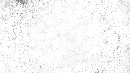 Abstract black randomly moving dots on white background. Animation. Small black particles move on bright white background. Effect of alternating blur and sharpness