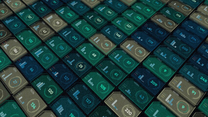Poster - Abstract background of numbers in cells flowing slowly on black background, seamless loop. Animation. Computers and digital information technology concept.