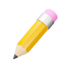 Poster - Pencil 3d icon. Yellow pencil with pink eraser. Isolated object on a transparent background