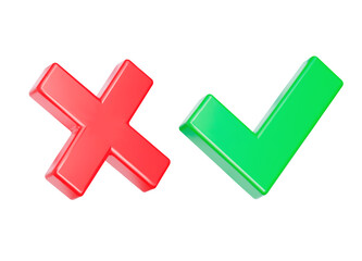 Poster - Yes and no 3d icon. Cross and the checkmark. Isolated object on a transparent background