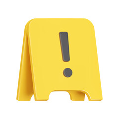 Poster - Floor warning sign 3d icon. Yellow color, exclamation point. Isolated object on a transparent background