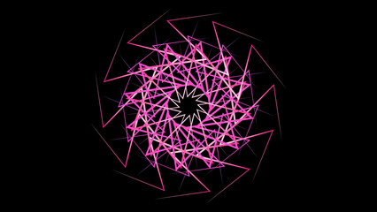 Poster - Hypnotic circular pattern of colored geometric lines on black background. Stock animation. Beautiful kaleidoscopical pattern of rotating colored curved lines