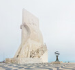 Monument to the Discoveries (Padrao dos Descobrimentos). Architect Jose Angelo Cottinelli Telmo. Photo taken on a summer foggy day. Belem, Lisbon, Portugal