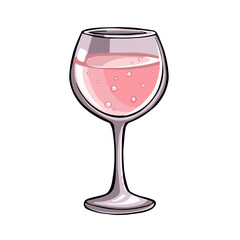 Glass of champagne alcohol with bubbles, sparkling wine illustration vector